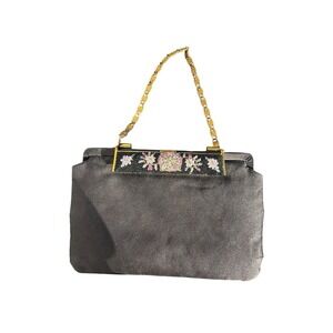 Berger Bags Evening Clutch Women‎ Small Black Excellent Beaded Floral Satin Gold